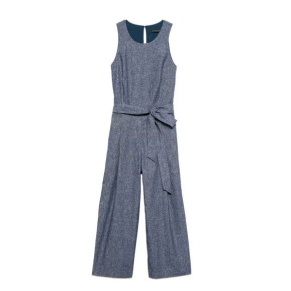 Banana Republic Chambray Blue Linen Blend Tie Waist Jumpsuit - Picture 10 of 10
